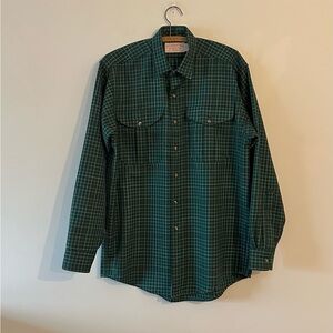 Vintage Filson Northwest Wool Long Sleeve Shirt Green Plaid M Extra Long